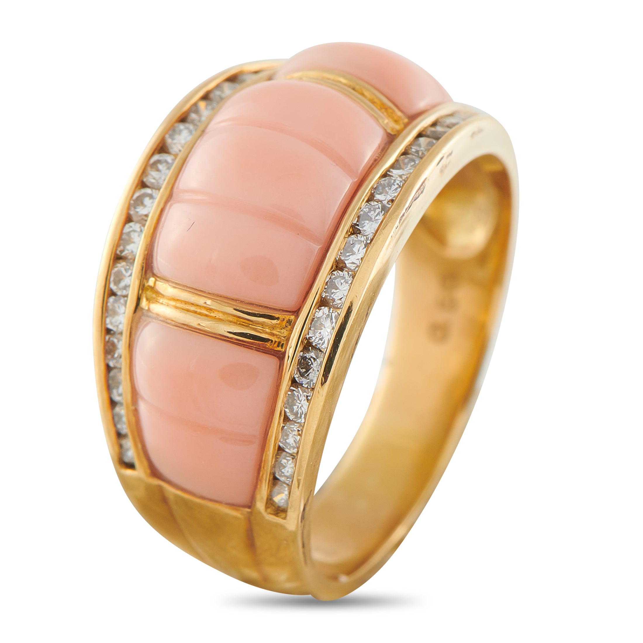 18K Yellow Gold 0.55ct Diamond and Coral Ring