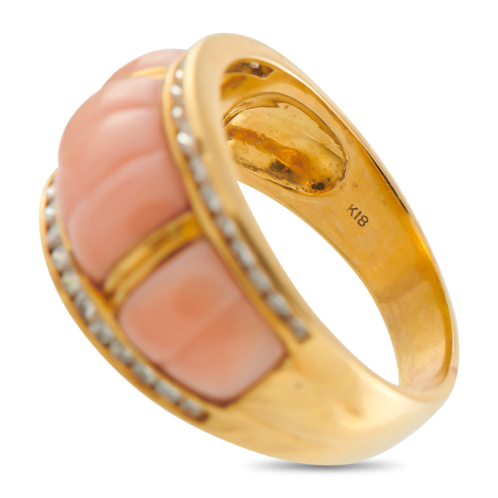 18K Yellow Gold 0.55ct Diamond and Coral Ring