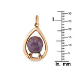 Rose gold amethyst bird pendant in a teardrop frame