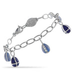 Faberge18K White Gold Diamond and Blue Enamel Egg Charm Bracelet