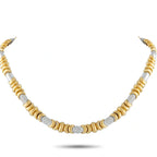 18K yellow gold diamond necklace with round pave diamond stations, scalloped links