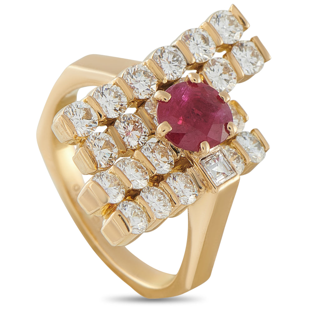 FRED OF PARIS 18K Yellow Gold 1.95ct Diamond and Ruby Ring
