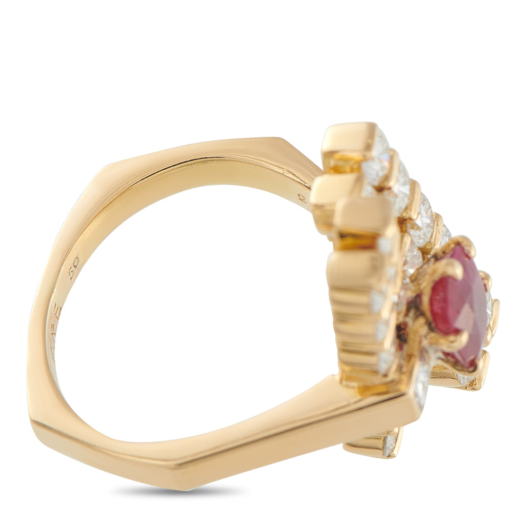 FRED OF PARIS 18K Yellow Gold 1.95ct Diamond and Ruby Ring