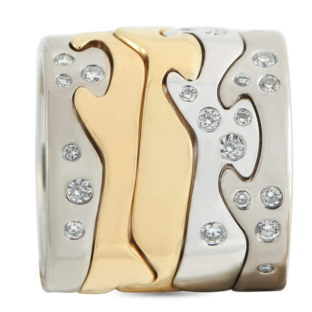 Georg Jensen Fusion 18K White and Yellow Gold Diamond 5 Piece Puzzle Ring