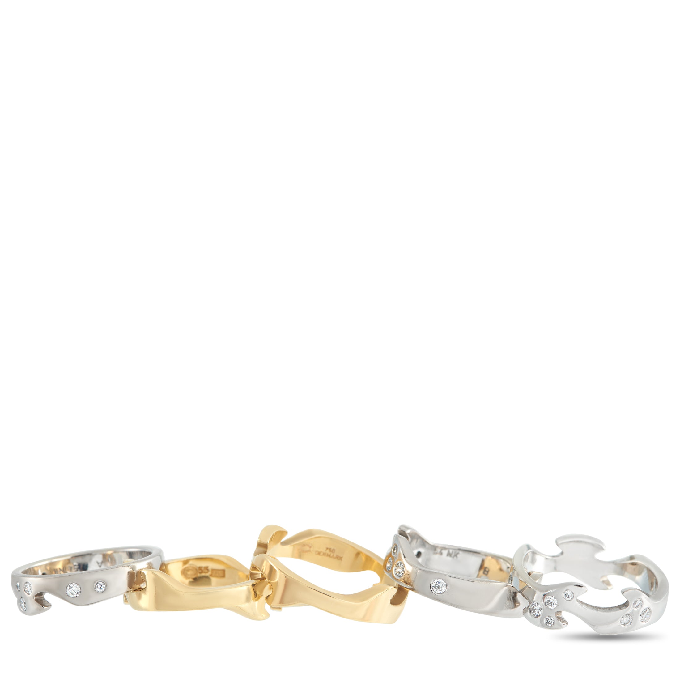 Georg Jensen Fusion 18K White and Yellow Gold Diamond 5 Piece Puzzle Ring