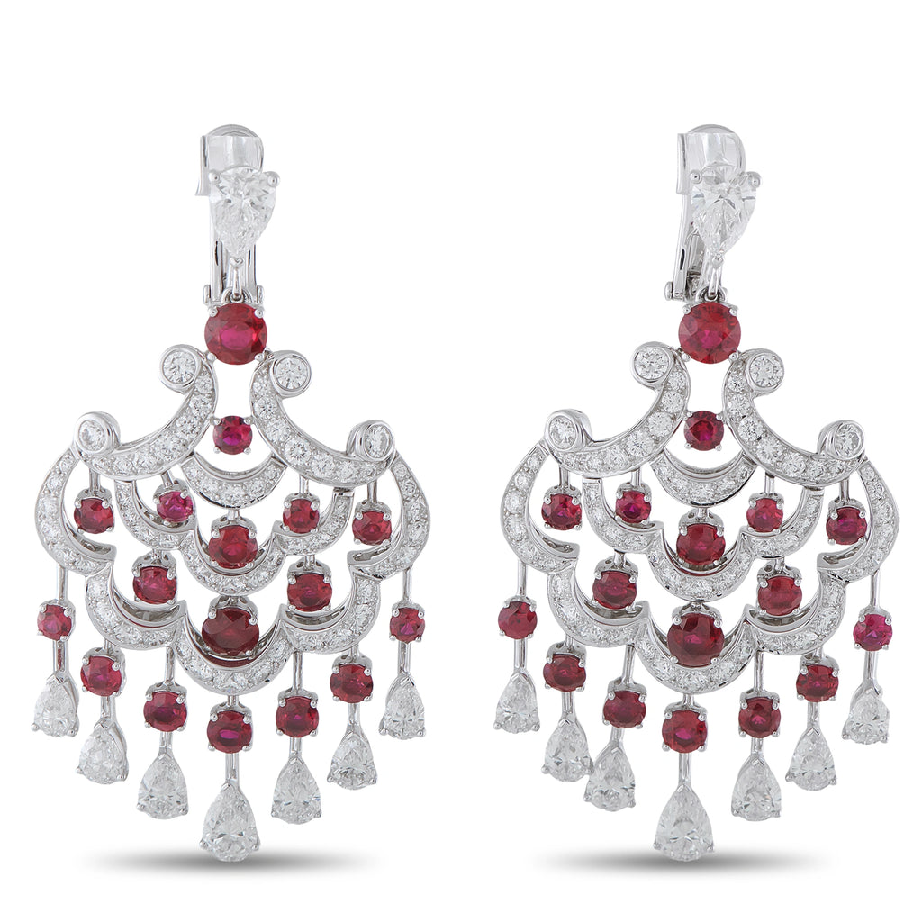 Graff 18K White Gold 10.07ct Diamond and Ruby Chandelier Earrings