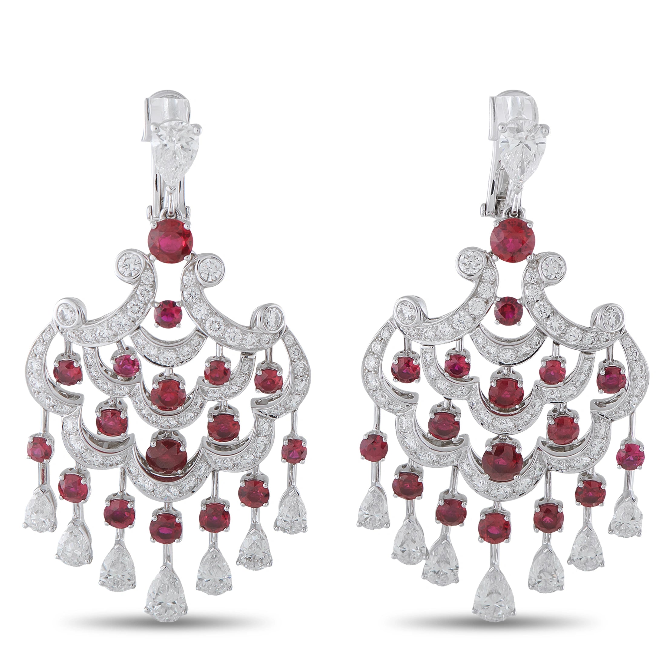 Graff 18K White Gold 10.07ct Diamond and Ruby Chandelier Earrings