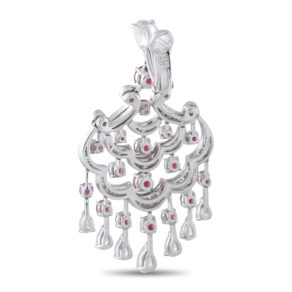 Graff 18K White Gold 10.07ct Diamond and Ruby Chandelier Earrings MSRP $150k