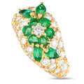 18K yellow gold ring with oval emerald cluster and round diamond pavé border