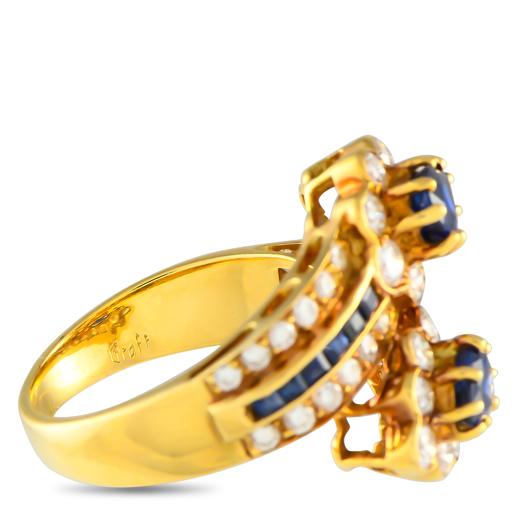 Graff 18K Yellow Gold 0.75ct Diamond and Sapphire Ring