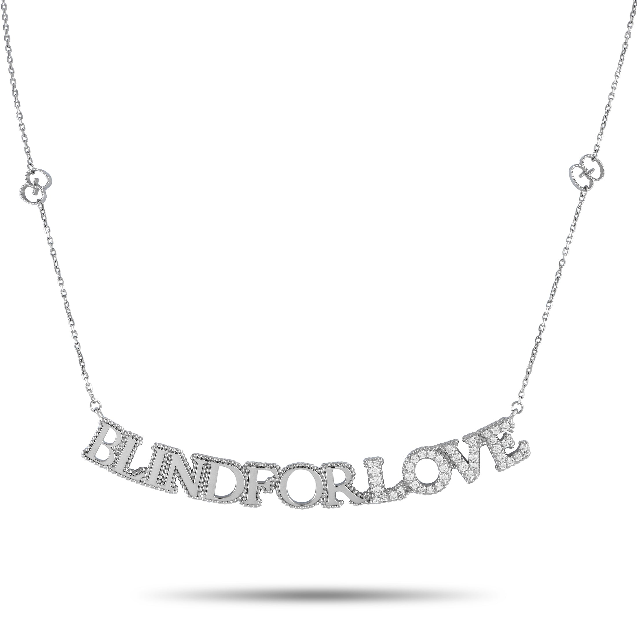 GucciBlind for Love 18K White Gold 0.45ct Diamond Script Necklace – This Gucci necklace is the perfect finishing touch to a s