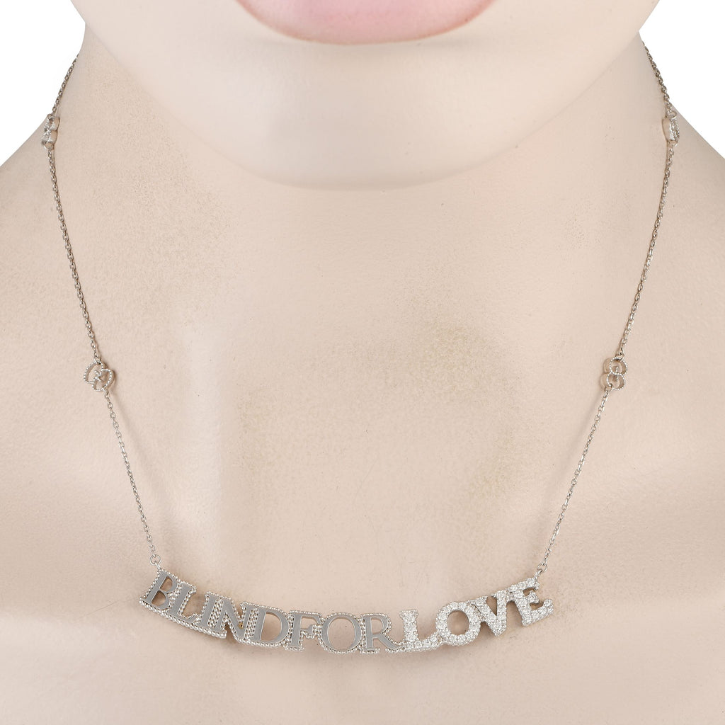 GucciBlind for Love 18K White Gold 0.45ct Diamond Script Necklace