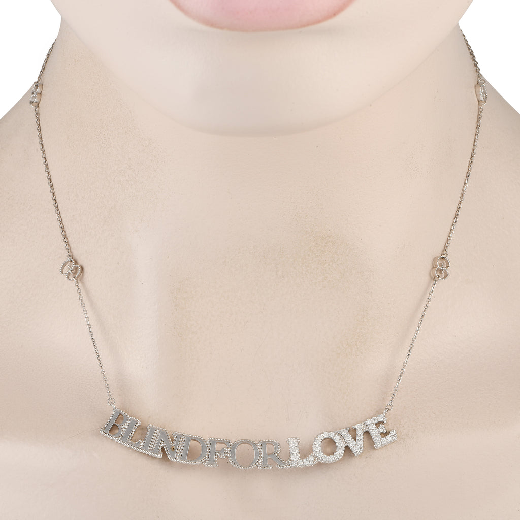 Gucci Blind for Love 18K White Gold 0.45ct Diamond Script Necklace