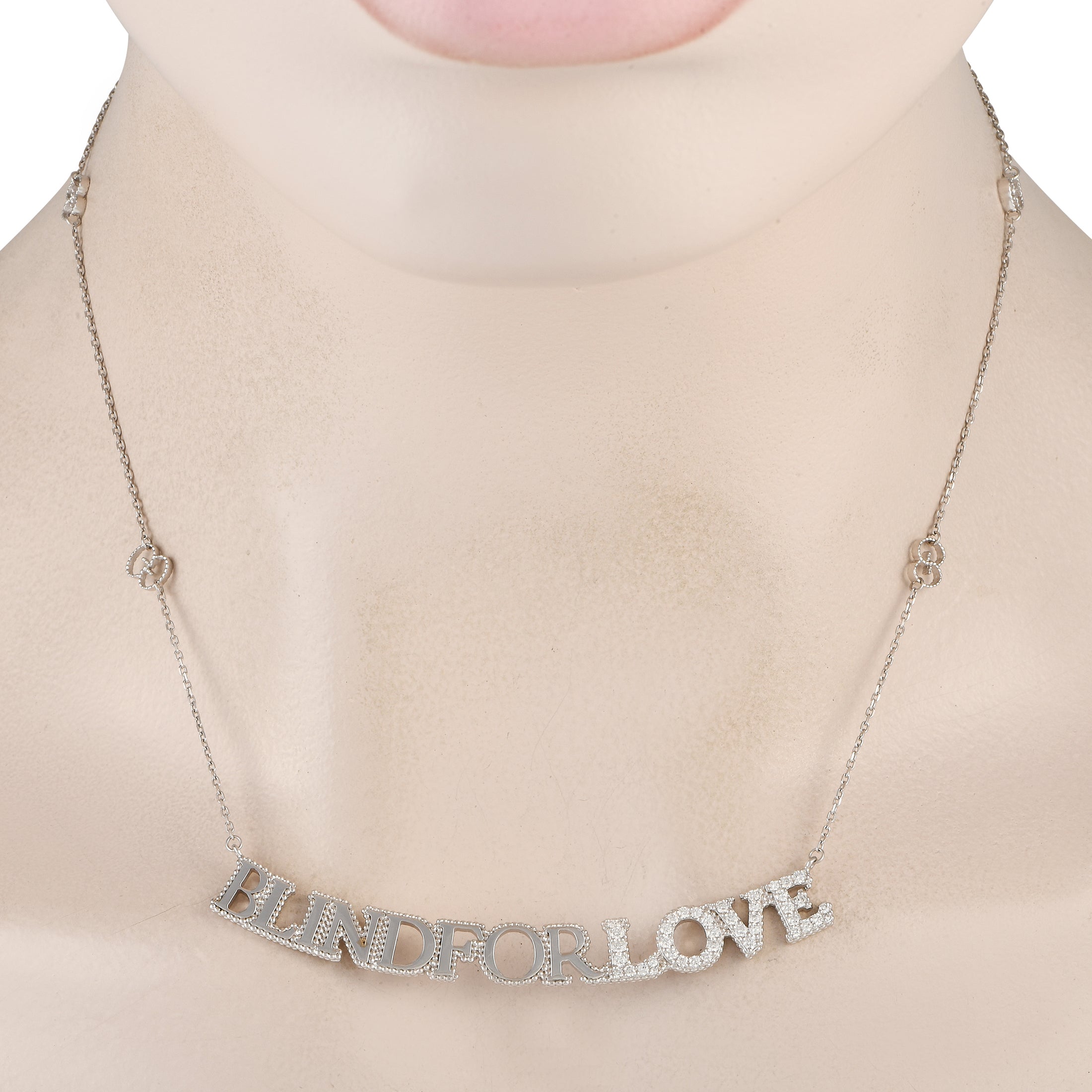 Gucci Blind for Love 18K White Gold 0.45ct Diamond Script Necklace