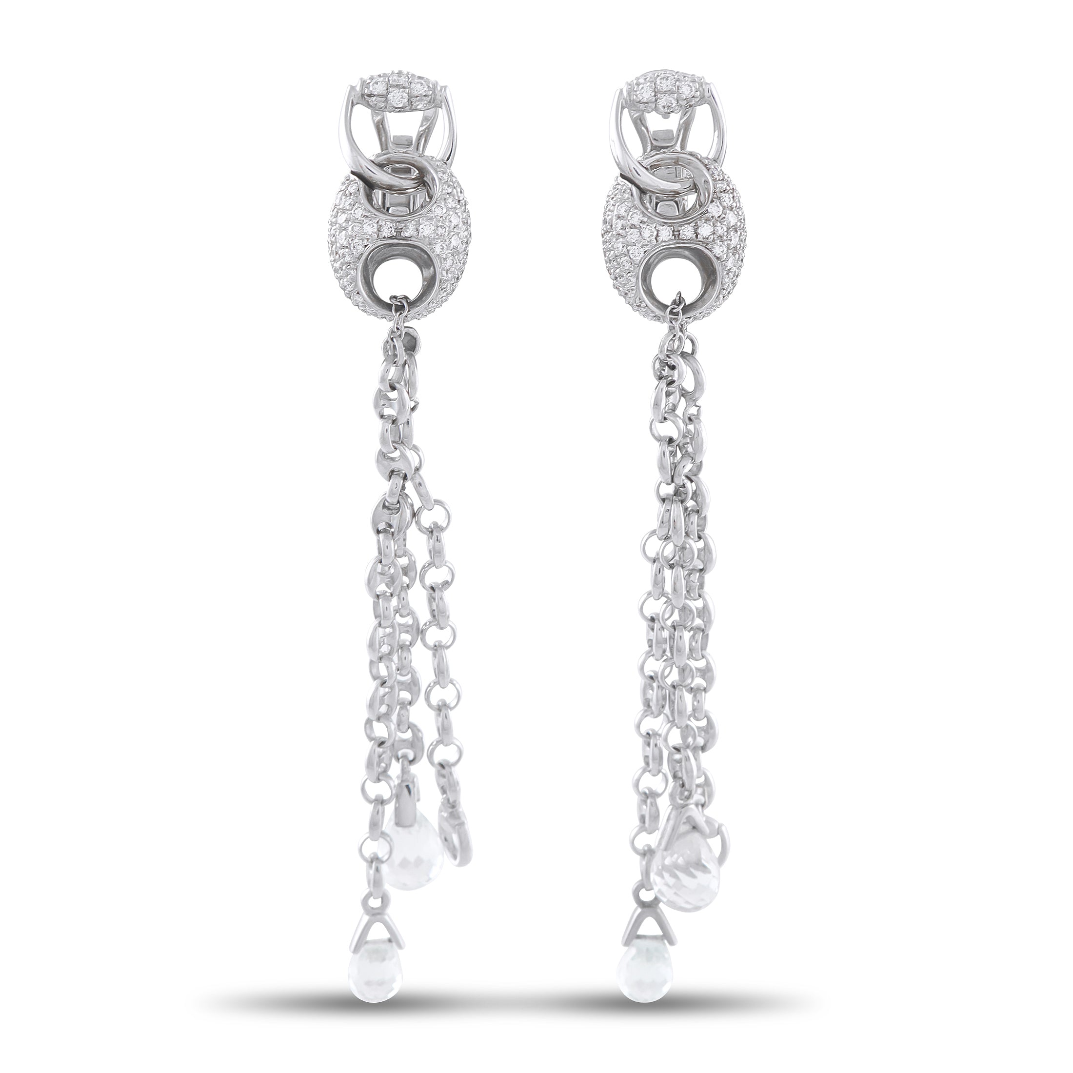 GUCCI Horsebit 18K White Gold 1.20ct Diamond and White Topaz Earrings