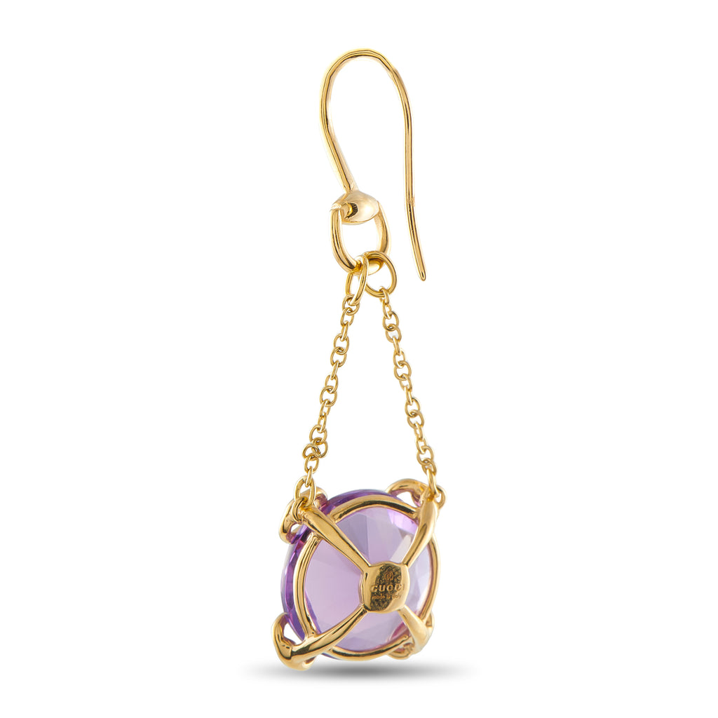 Gucci Horsebit 18K Yellow Gold Purple Gemstone Dangle Earrings
