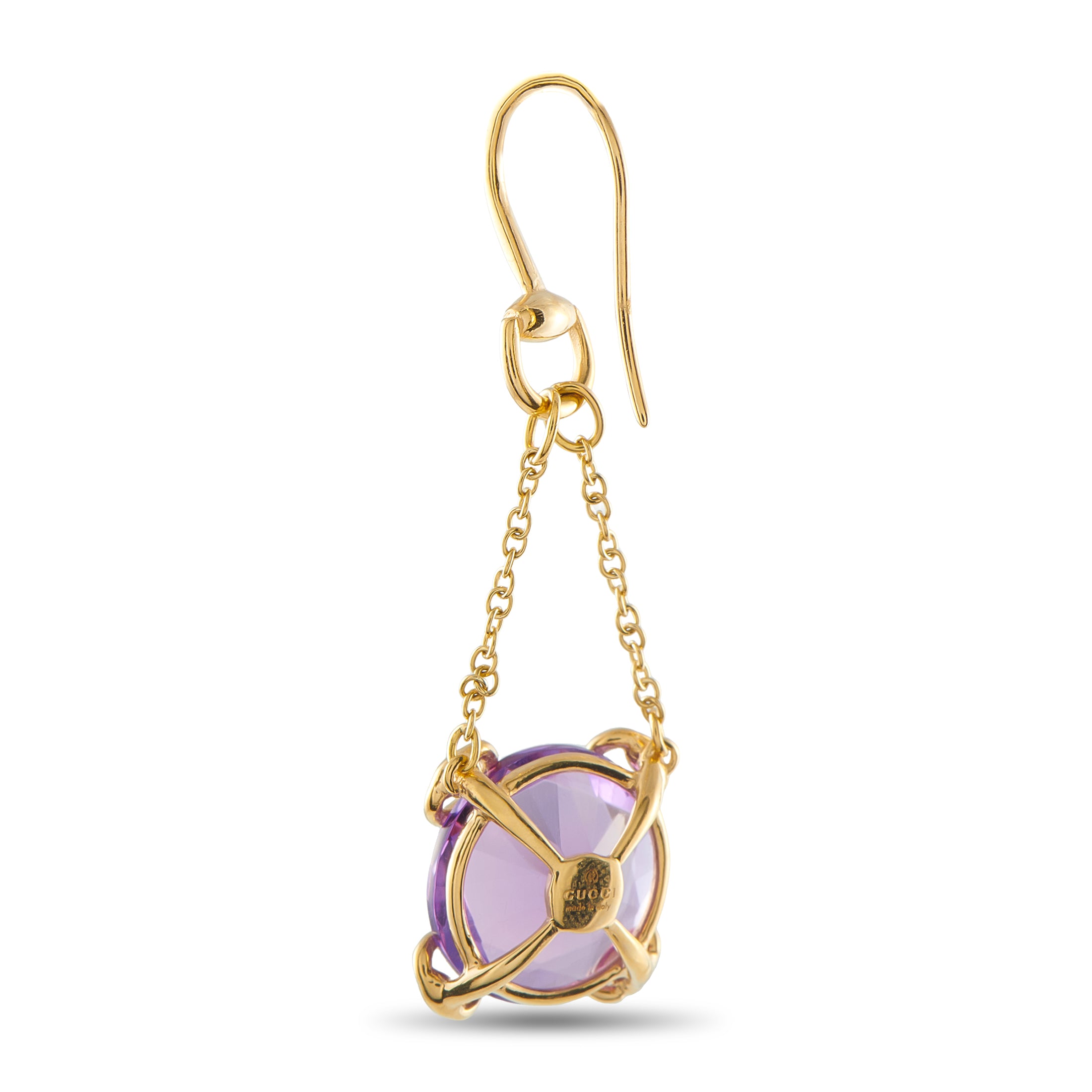Gucci Horsebit 18K Yellow Gold Purple Gemstone Dangle Earrings