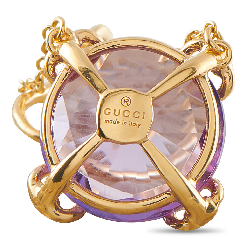 Gucci Horsebit 18K Yellow Gold Purple Gemstone Dangle Earrings