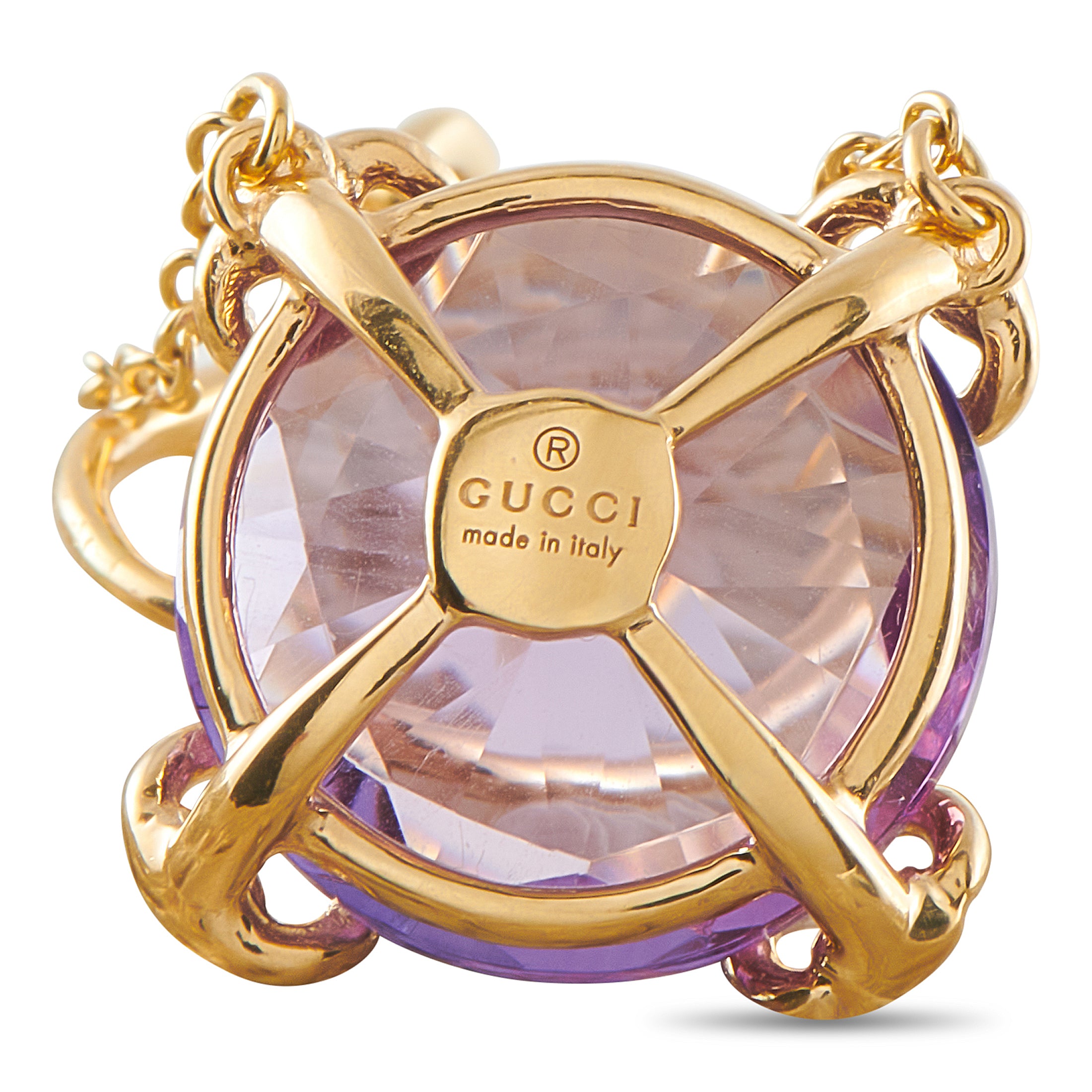 Gucci Horsebit 18K Yellow Gold Purple Gemstone Dangle Earrings
