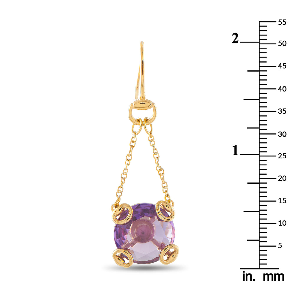 Gucci Horsebit 18K Yellow Gold Purple Gemstone Dangle Earrings