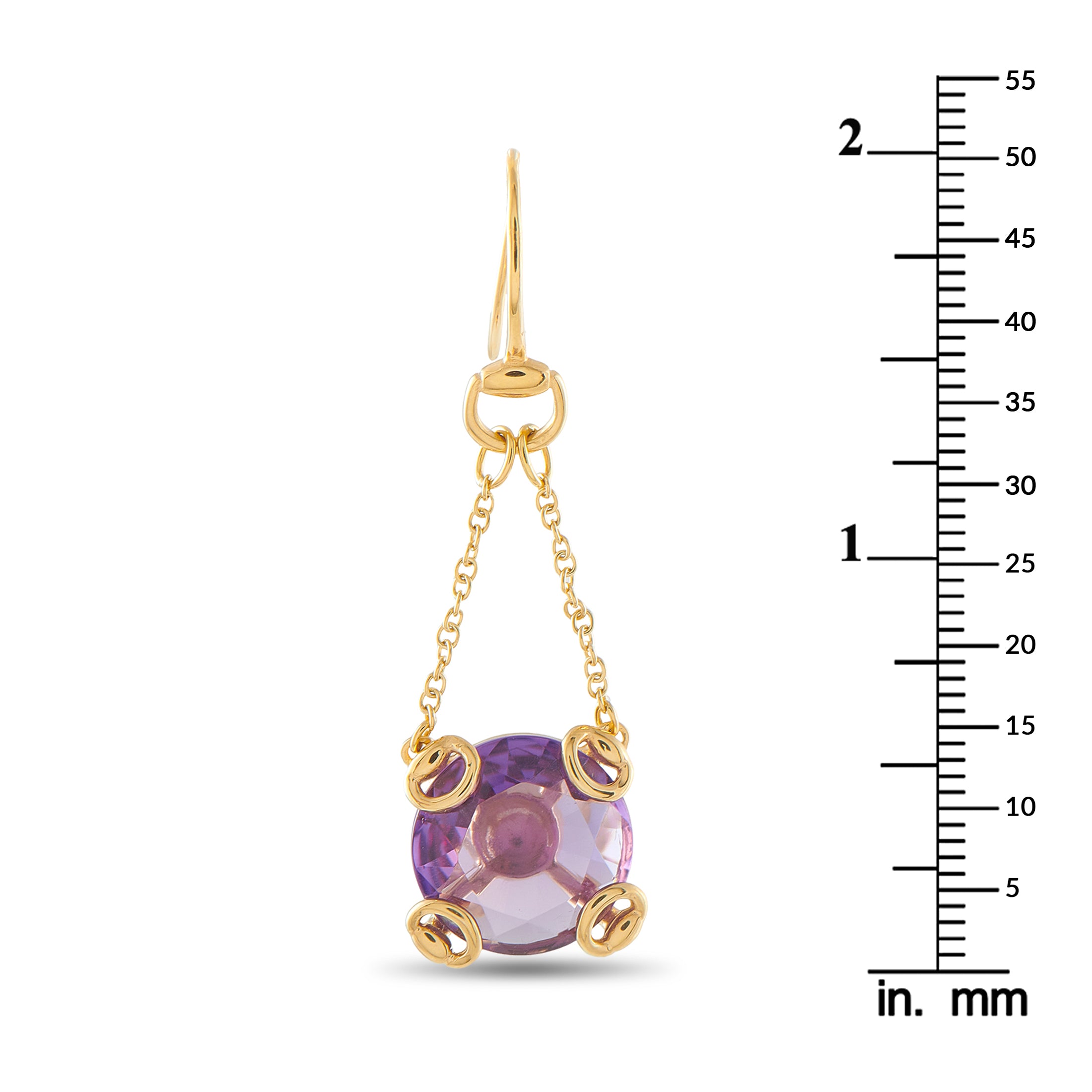 Gucci Horsebit 18K Yellow Gold Purple Gemstone Dangle Earrings