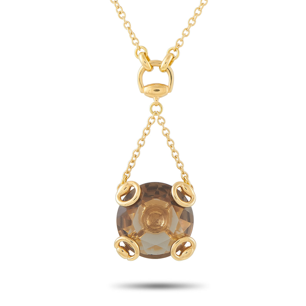 GUCCI Horsebit 18K Yellow Gold Smoky Quartz Necklace