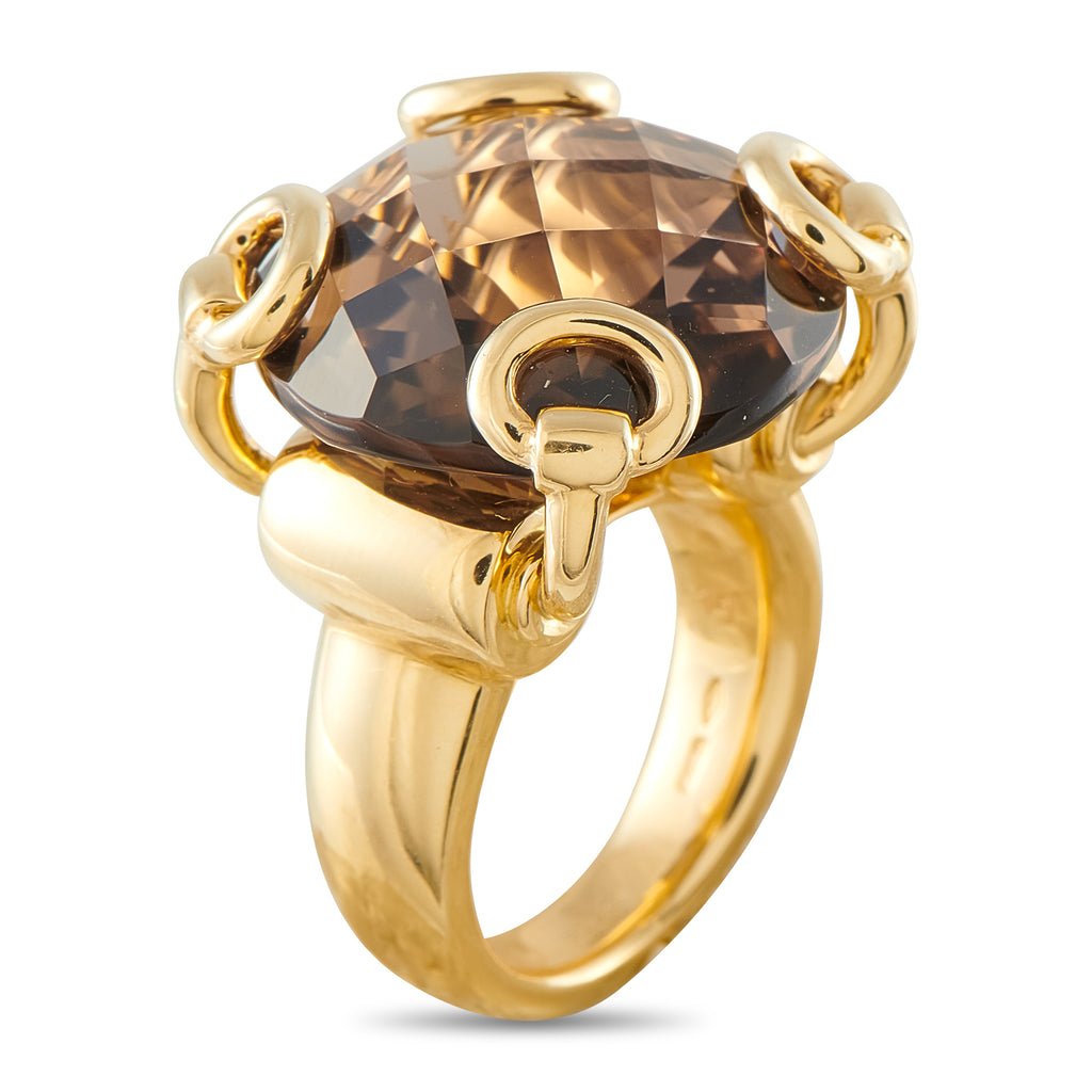 Gucci Horsebit 18K Yellow Gold Smoky Quartz Ring