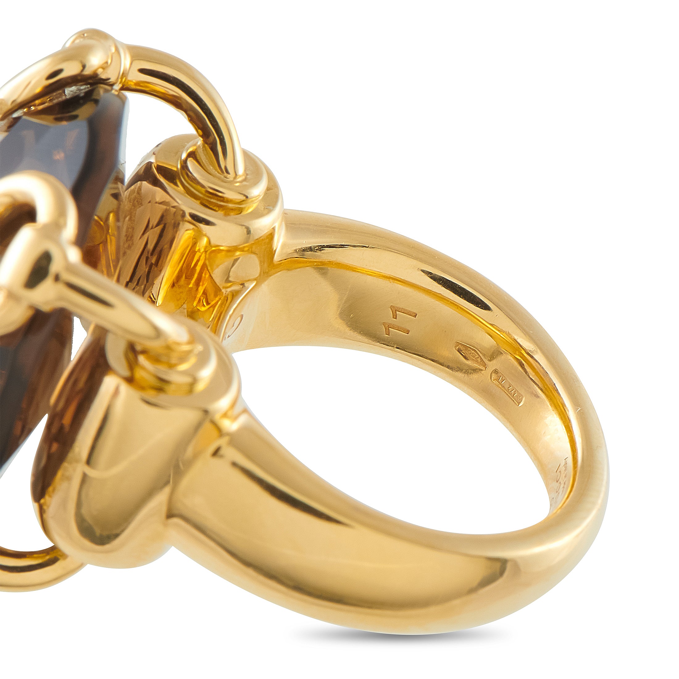 Gucci Horsebit 18K Yellow Gold Smoky Quartz Ring
