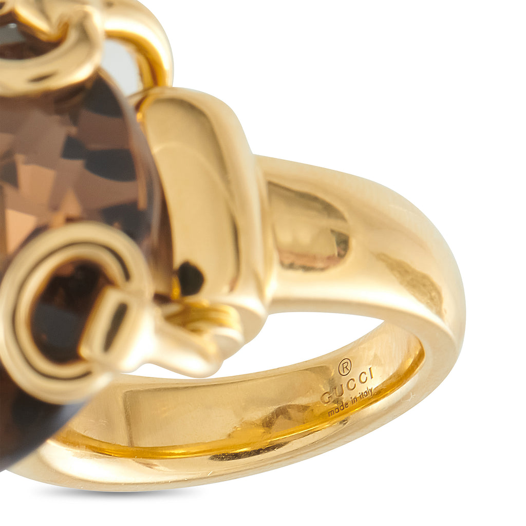 Gucci Horsebit 18K Yellow Gold Smoky Quartz Ring
