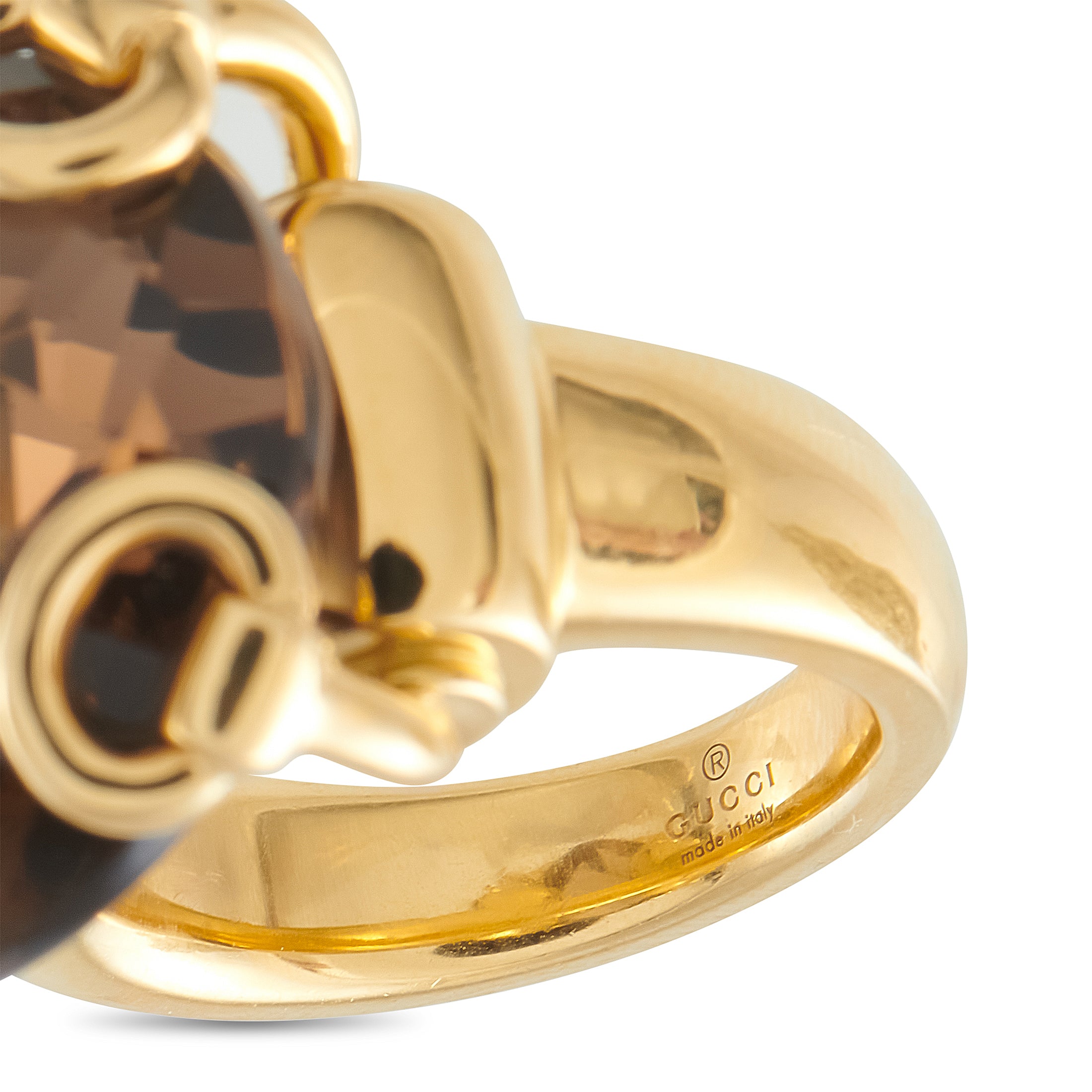 Gucci Horsebit 18K Yellow Gold Smoky Quartz Ring