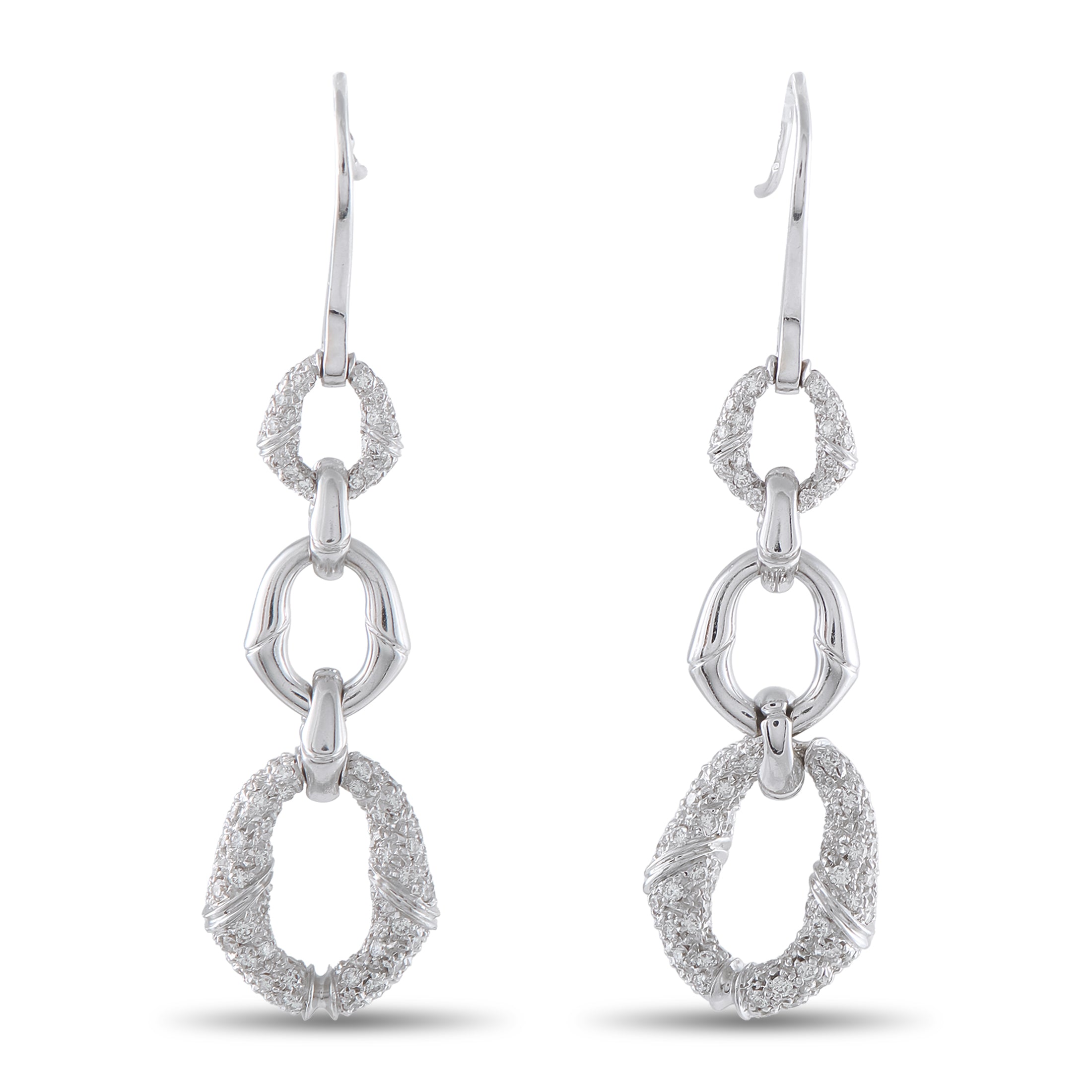 GUCCI Bamboo 18K White Gold 2.0ct Diamond Dangle Earrings