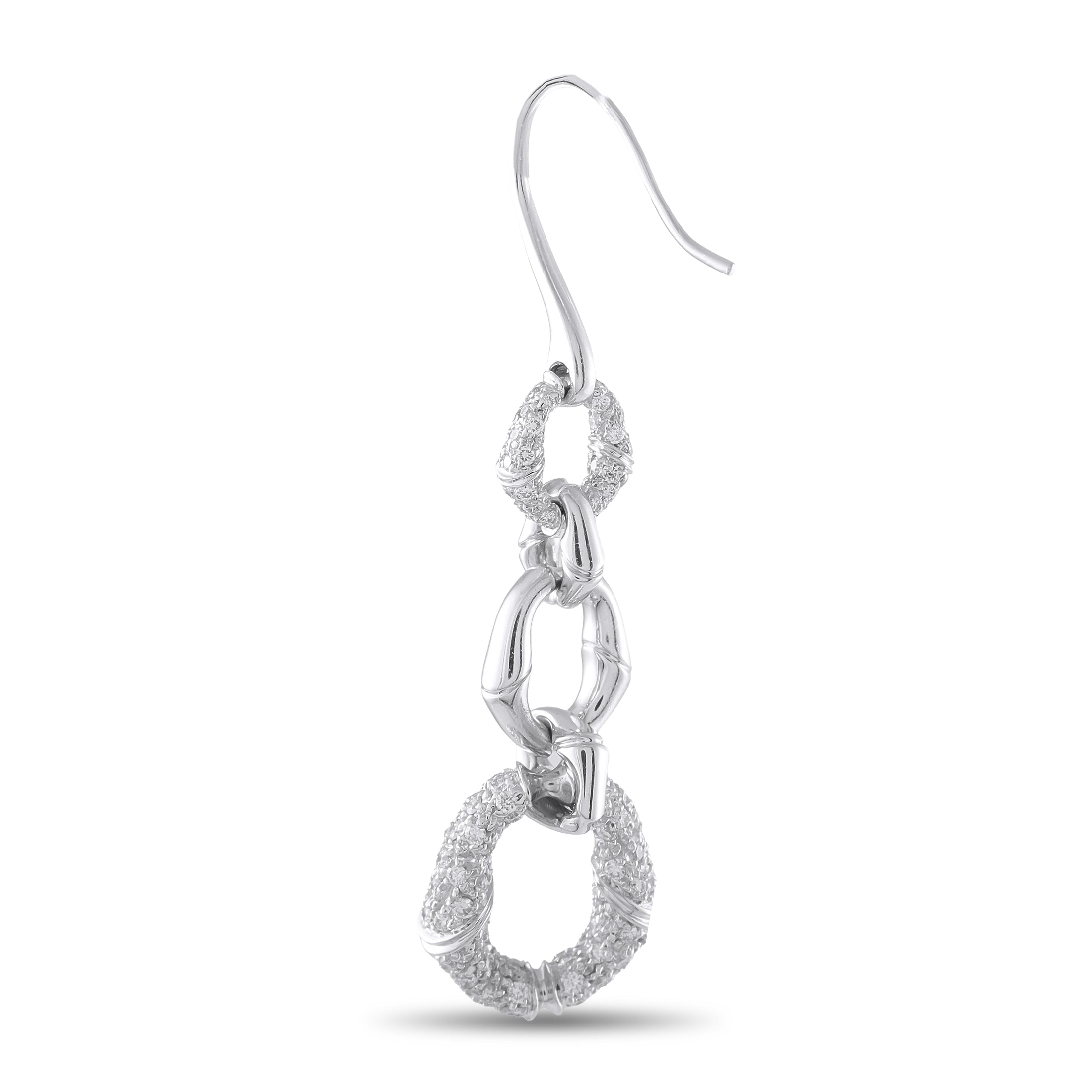 Gucci Bamboo 18K White Gold 2.0ct Diamond Dangle Earrings