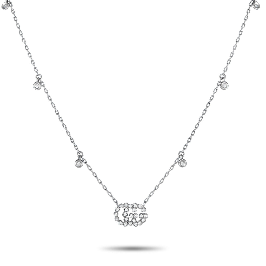 GucciDouble G 18K White Gold 0.35ct Diamond Station Necklace – This simple, elegant 18K White Gold Gucci necklace will add a 