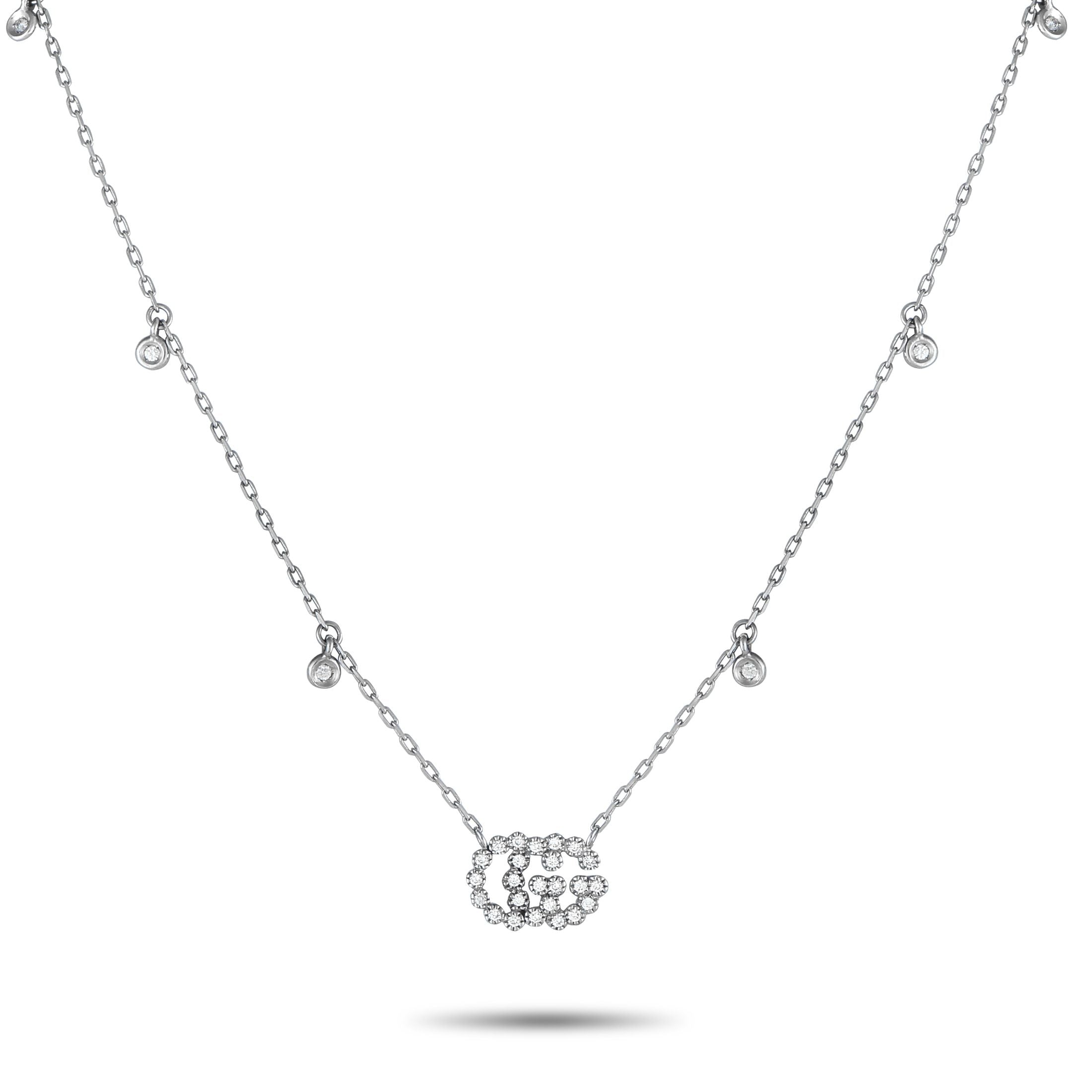 GucciDouble G 18K White Gold 0.35ct Diamond Station Necklace – This simple, elegant 18K White Gold Gucci necklace will add a 