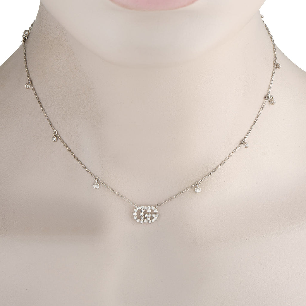 GucciDouble G 18K White Gold 0.35ct Diamond Station Necklace