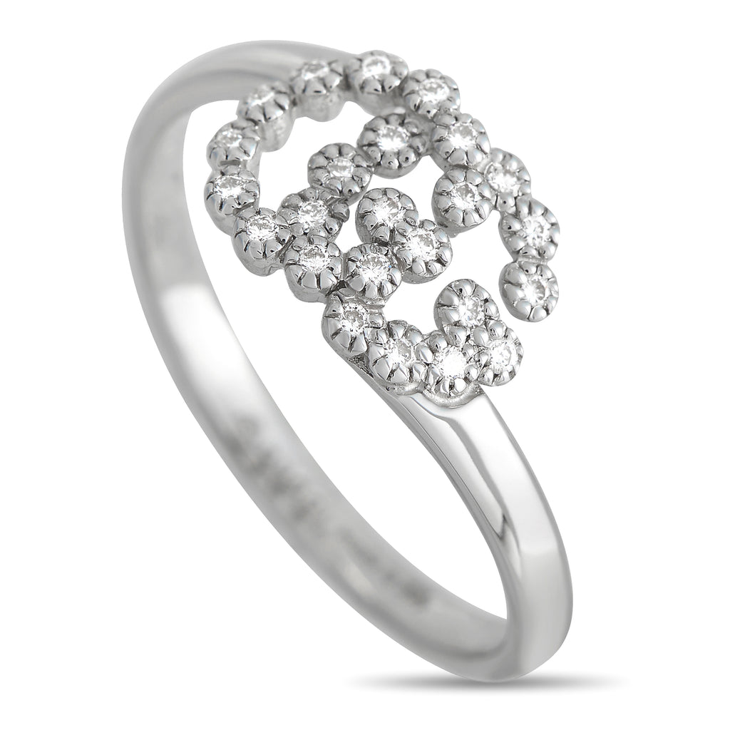 Gucci Double G 18K White Gold Diamond Ring