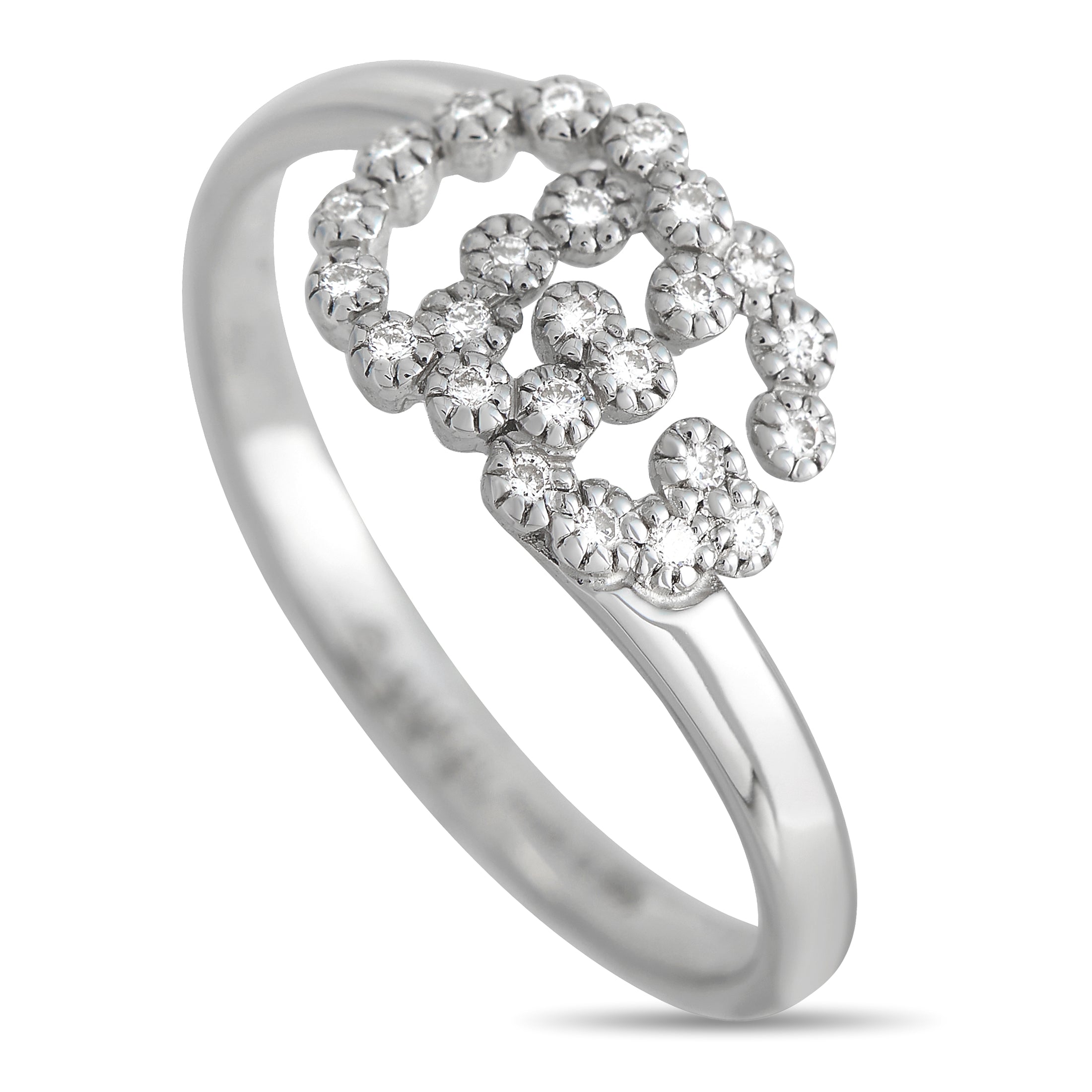 Gucci Double G 18K White Gold Diamond Ring