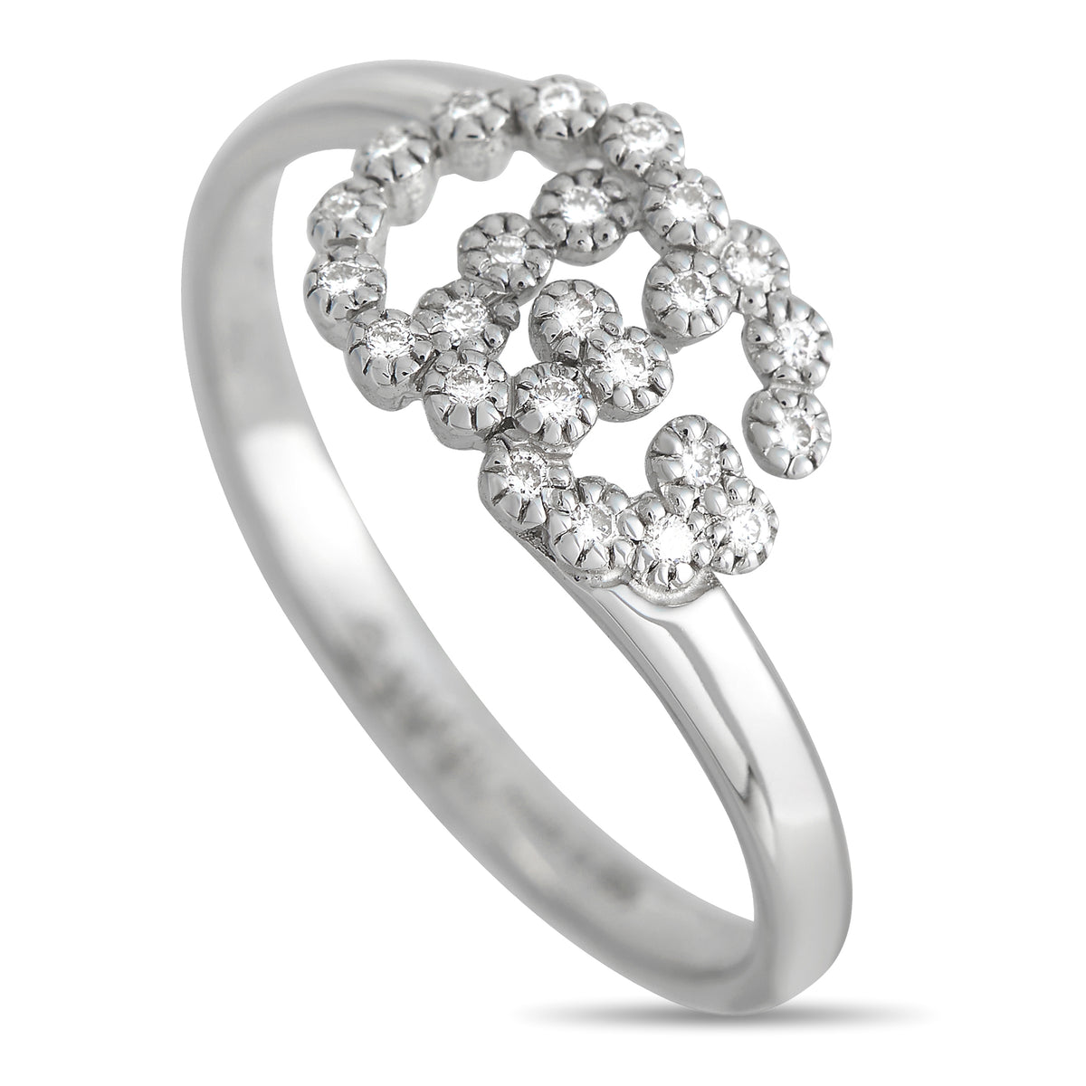 Gucci Double G 18K white gold diamond ring with double G motif