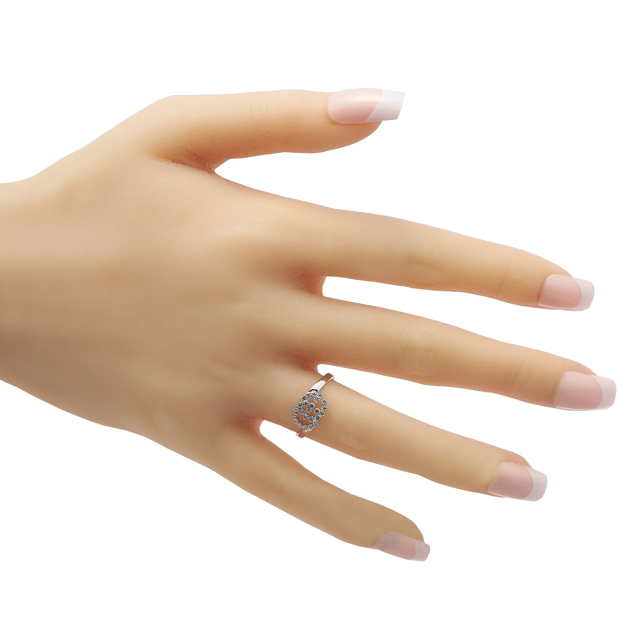 Gucci Double G 18K White Gold Diamond Ring