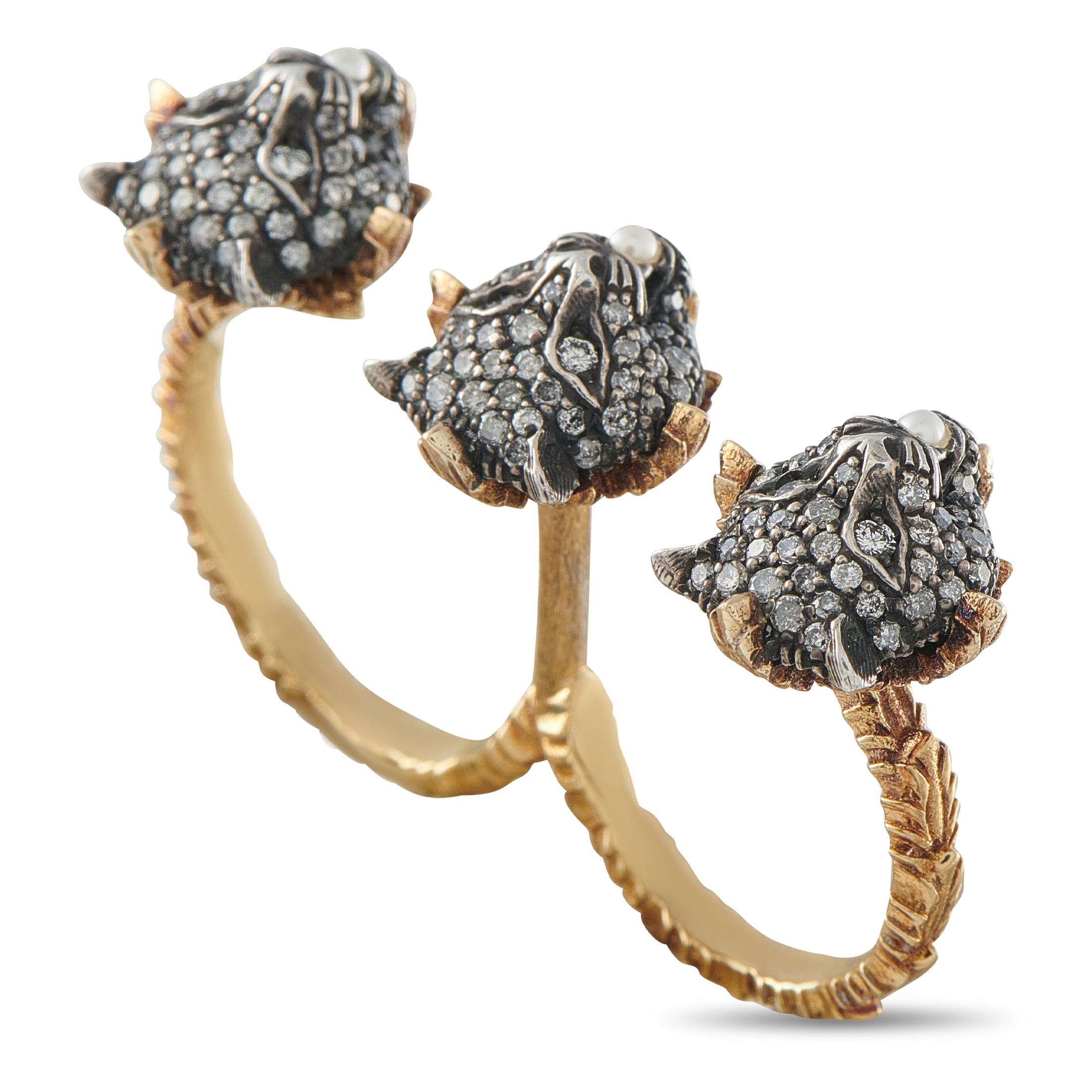 GUCCI Le Marche des Merveilles 18K Yellow Gold Diamond and Pearl Ring