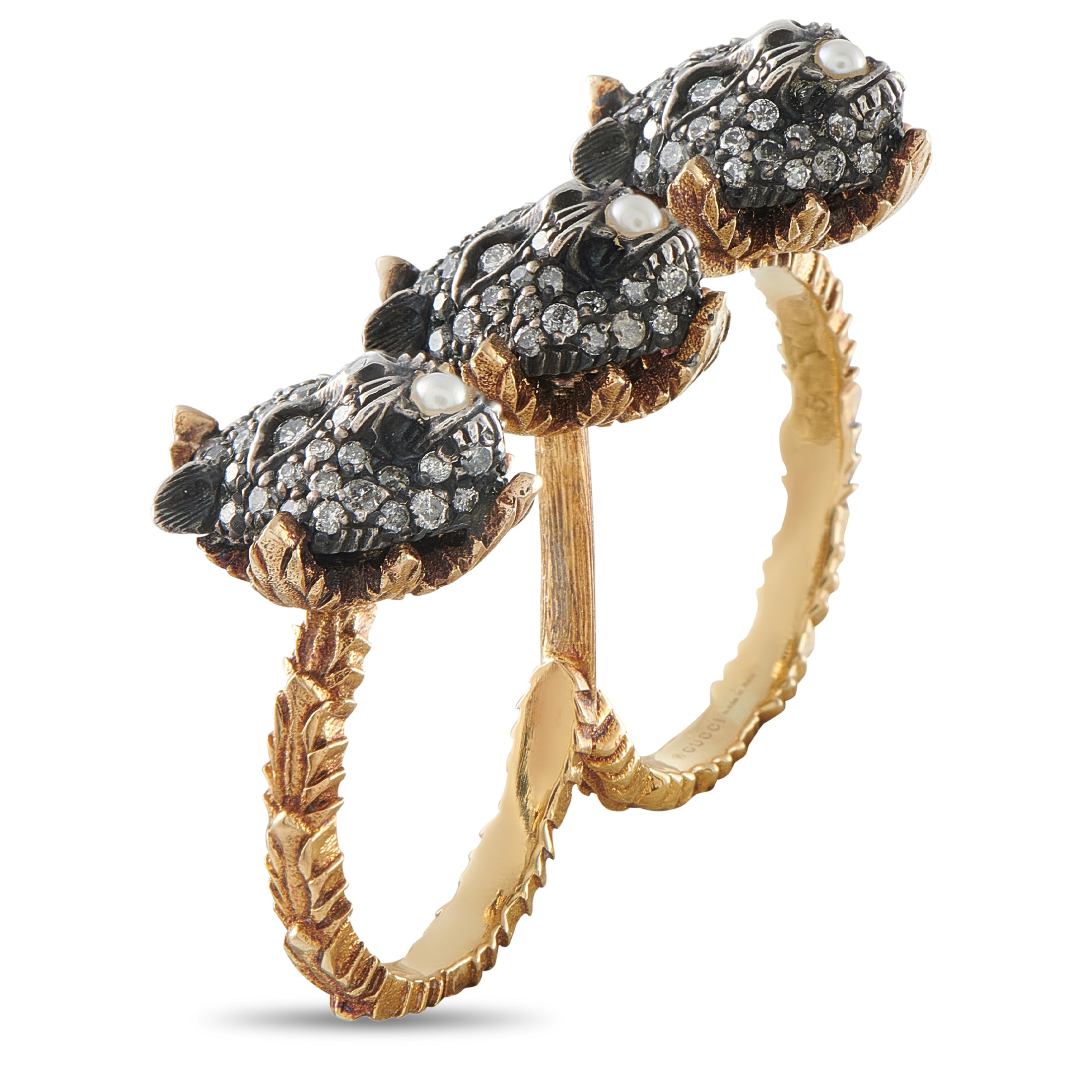 Gucci Le Marche des Merveilles 18K Yellow Gold Diamond and Pearl Ring