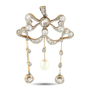 Gustav Dahlgren 18K Rose Gold and Silver 1.10ct Diamond and Pearl Pendant