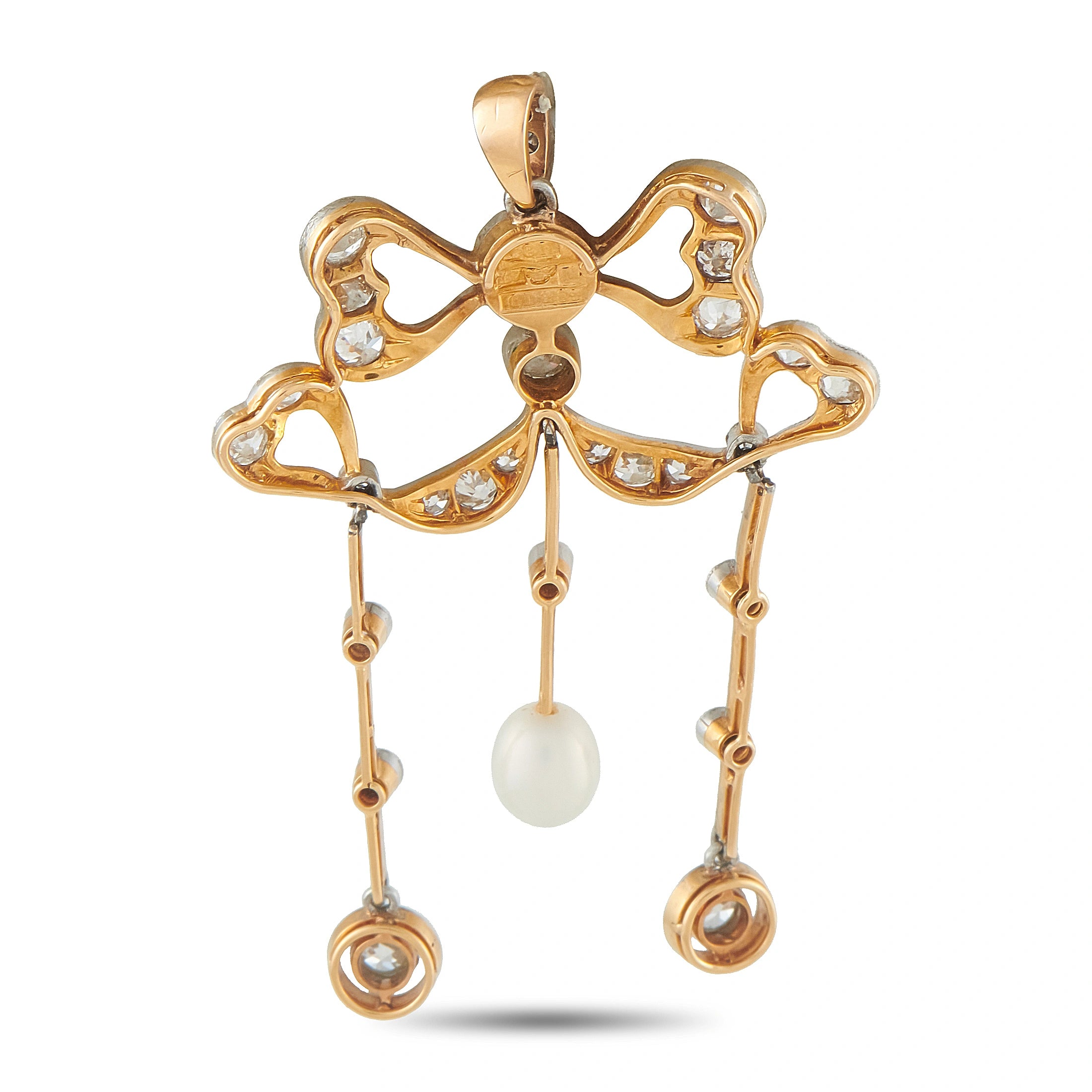 Gustav Dahlgren 18K Rose Gold and Silver 1.10ct Diamond and Pearl Pendant