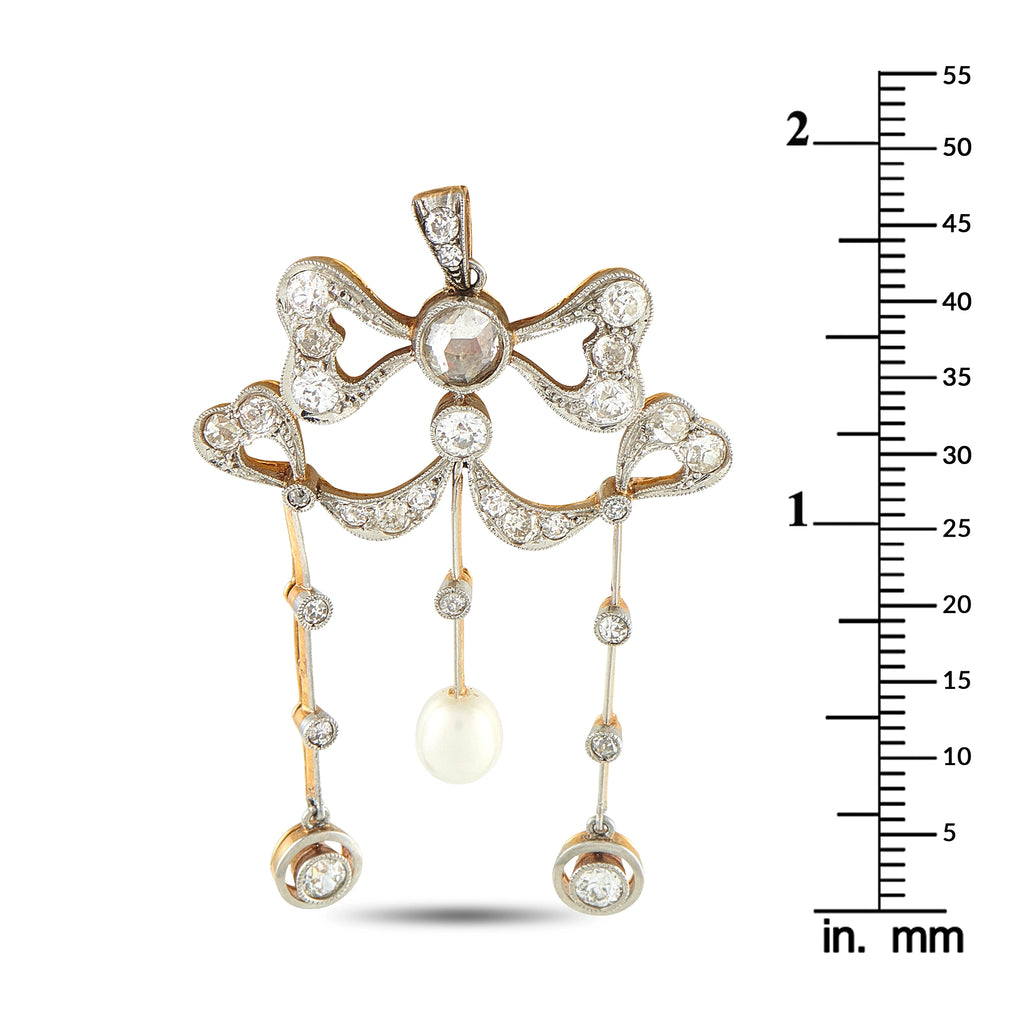 Gustav Dahlgren 18K Rose Gold and Silver 1.10ct Diamond and Pearl Pendant