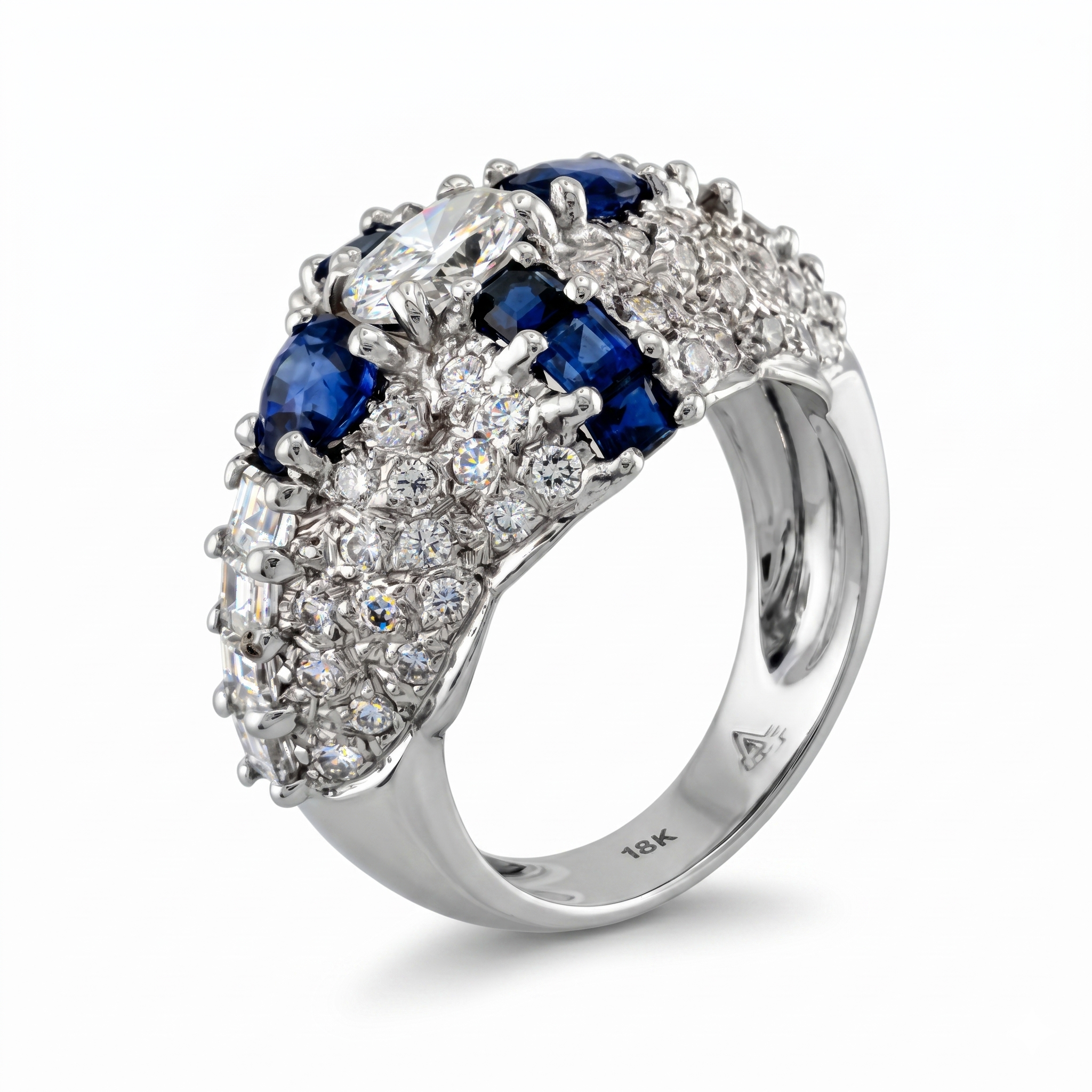 18K White Gold 1.82ct Diamond and Sapphire Ring