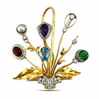 14K Yellow Gold Multi Gemstone and 1ct Diamond Basket Flower Brooch