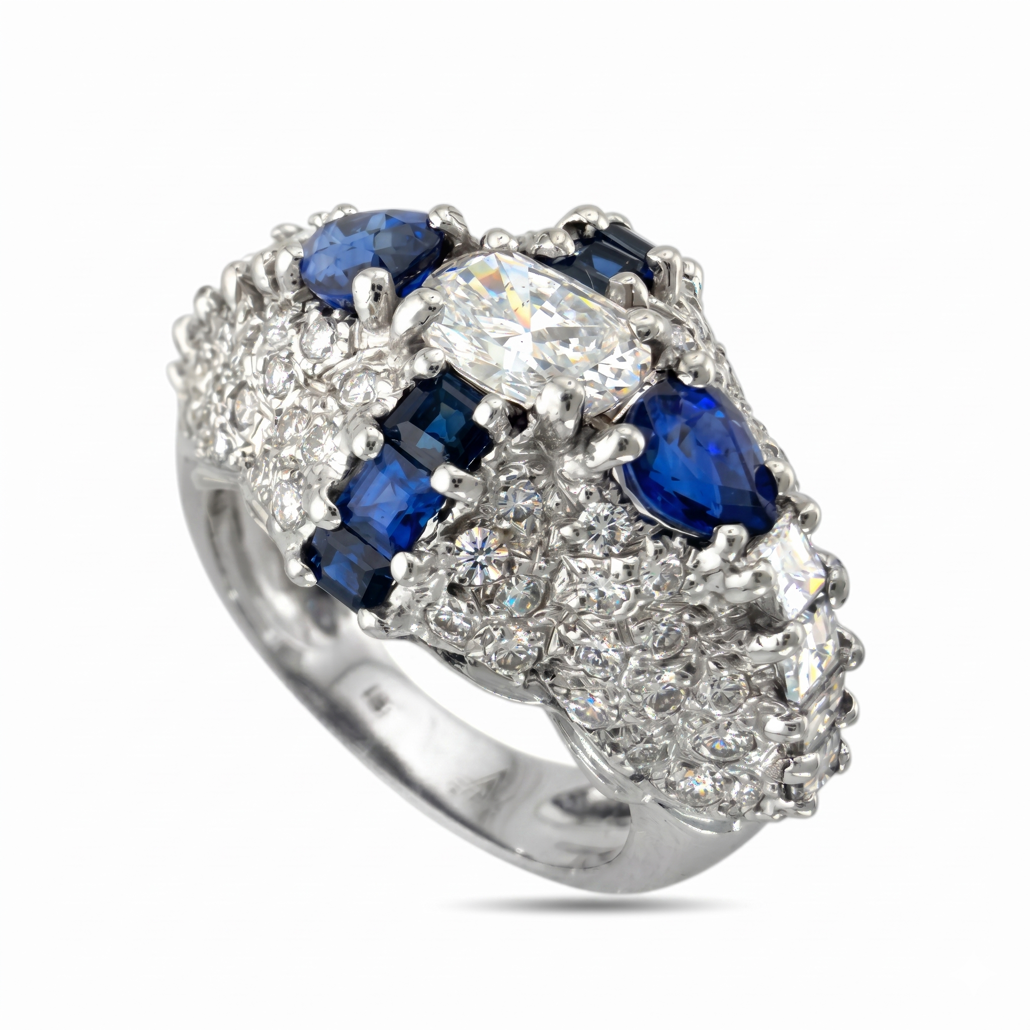 18K White Gold 1.82ct Diamond and Sapphire Ring