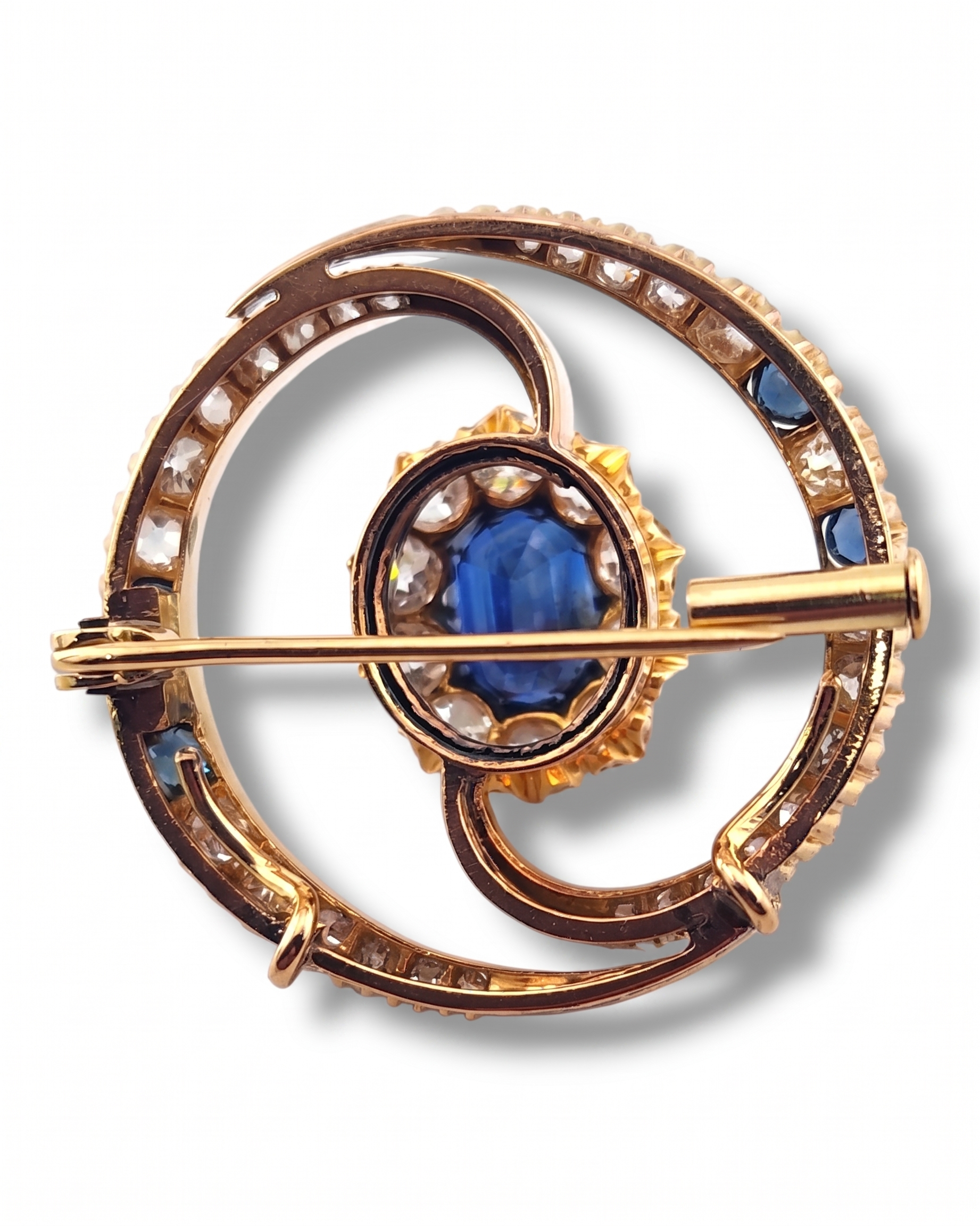 Antique Sapphire and Diamond Pin Brooch 1.68ct