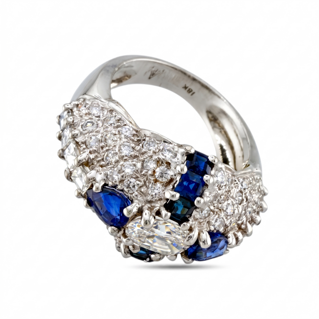 18K White Gold 1.82ct Diamond and Sapphire Ring