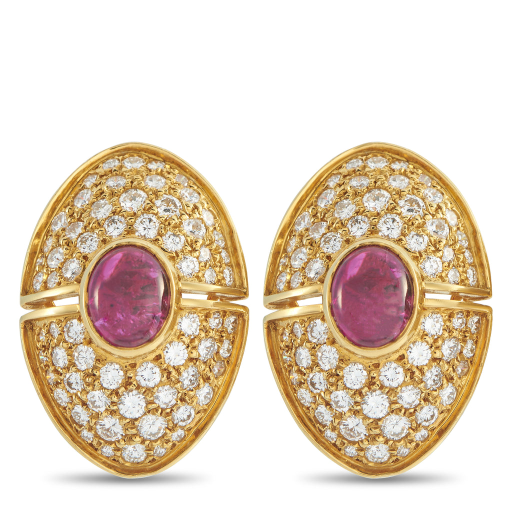 HARRY WINSTON 18K Yellow Gold 3.70ct Diamond and Ruby Clip-On Earrings